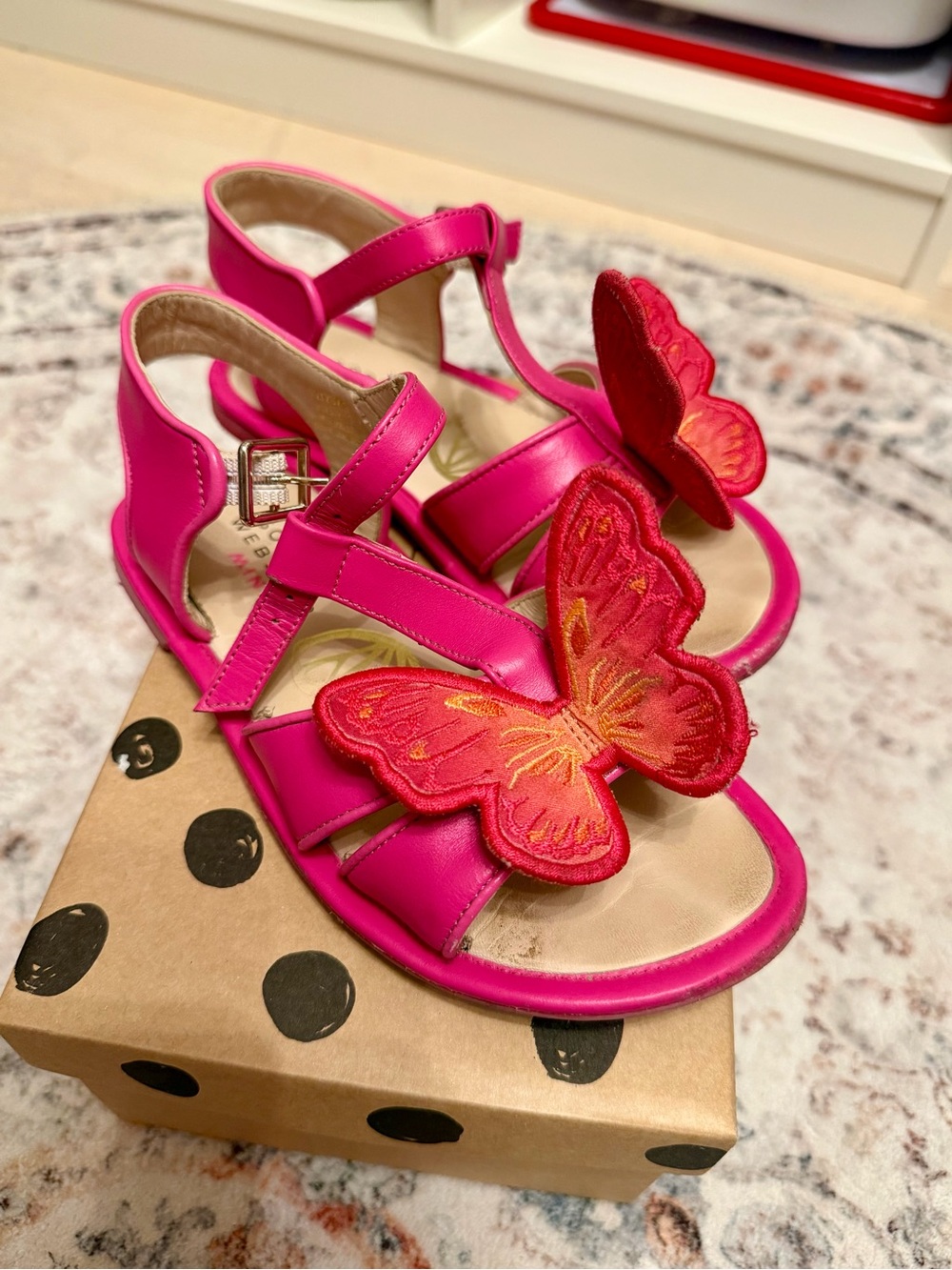 Sophia Webster Girls' Hot Pink Sandals with Red Butterfly Appliqués